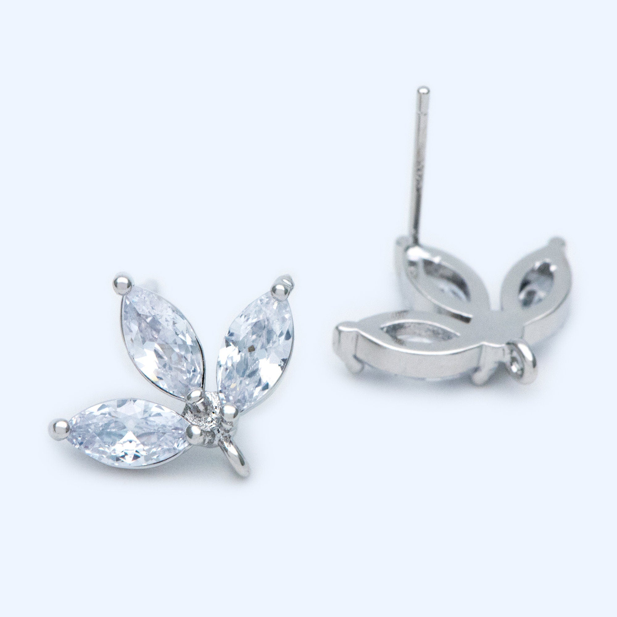 4pcs CZ Pave Gold/ Silver Tone leaf Earring with Loop 17x14mm, Dainty Studs, Leaves Earrings(#GB-1205-A)
